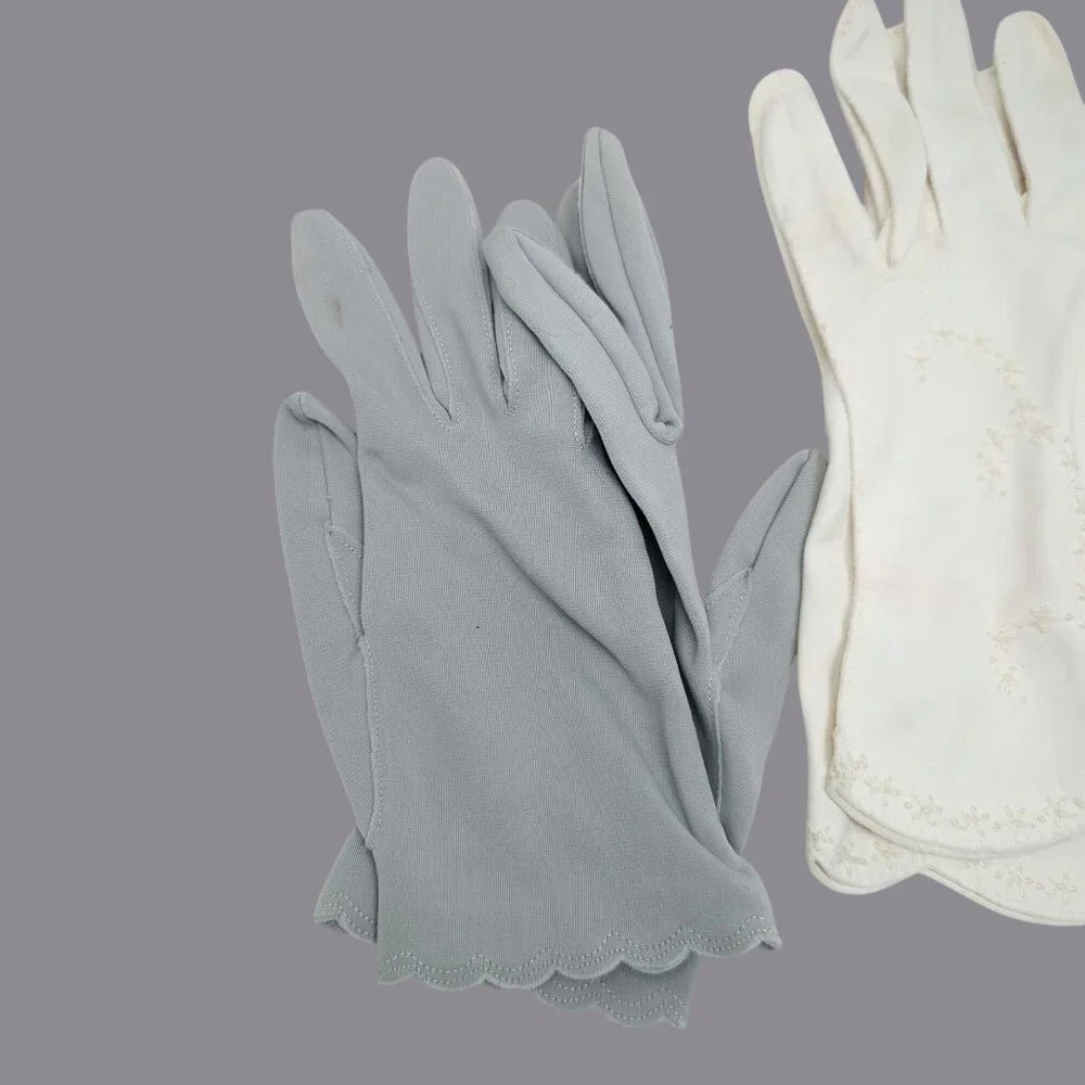 Vintage Antique Gloves White Black Gray Wrist Long 8 Pairs